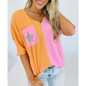 GeeGee Orange & Pink Star top size 3x NWOT never worn